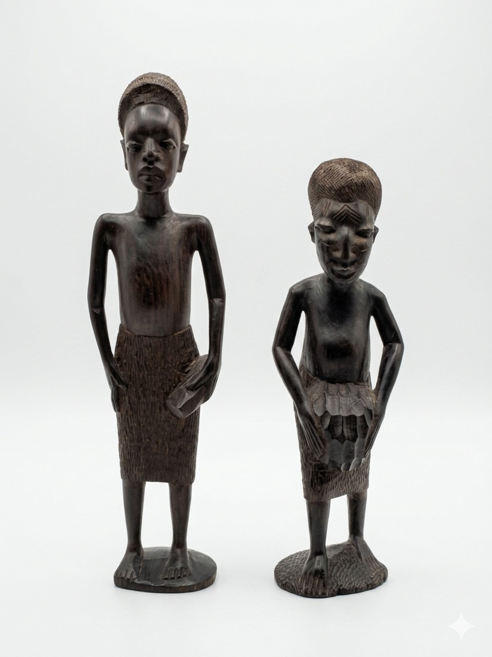 Hand-Carved Wooden Tribal Figurines - Dark Brown Decorative Set